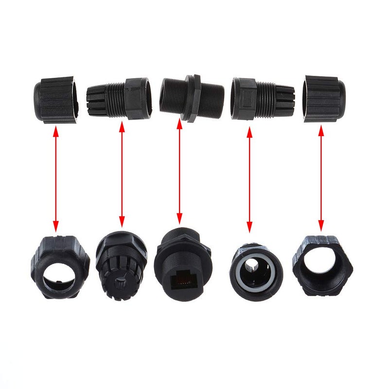 ANMBEST 5PCS M20 RJ45 Waterproof Cat5/5e 8P8C Connector IP67 Ethernet LAN Cable Connector Double Head Outdoor LAN Coupler Adapter Female to Female - Image 3